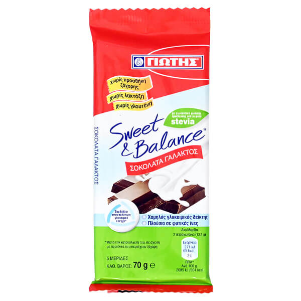 ΓΙΩΤΗΣ Sweet and Balance Σοκολάτα Γάλακτος 70gr - (Με Στέβια)