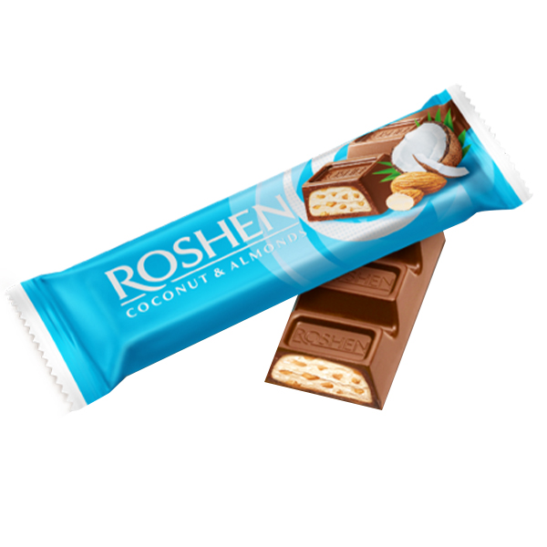Roshen Μπάρα Σοκολάτας 29gr (Γάλακτος με Αμύγδαλα και Καρύδα)
