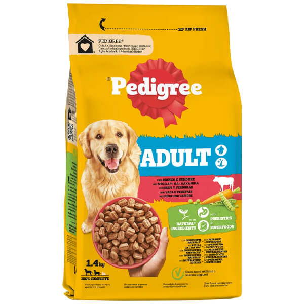 Pedigree Σκυλοτροφή 1,4kg Adult - Μοσχάρι και Λαχανικά