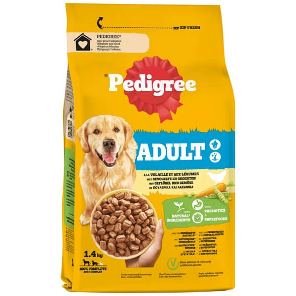 Pedigree Σκυλοτροφή 1,4kg Adult - Πουλερικά και Λαχανικά