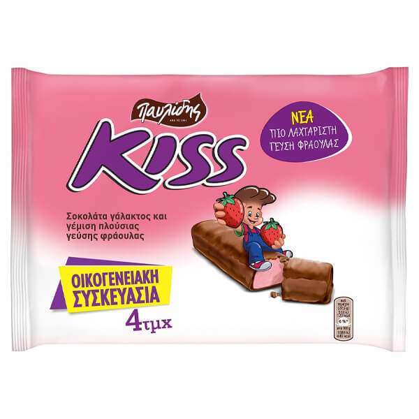 Kiss Παυλίδη Γάλα και Φράουλα 4x27,5gr Οικογενειακή Συσκευασία