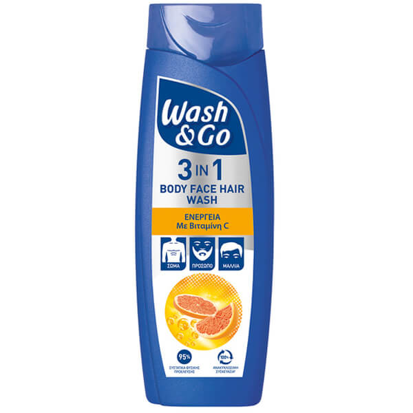 WASH & GO Men Shampoo 3in1 360ml (Vitamin C) (1+1 Δώρο)