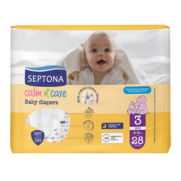 SEPTONA Calm N' Care Baby Diapers MIDI No 3 (28τεμ.) - (4-9kg)