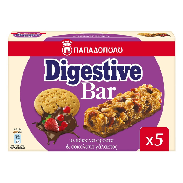 Παπαδοπούλου Digestive Bars (5x28gr.) - Κόκκινα Φρούτα