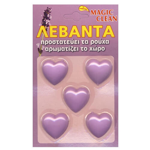 Καρτέλα Magic Clean Λεβάντα με πέντε μωβ αρωματικές καρδούλες