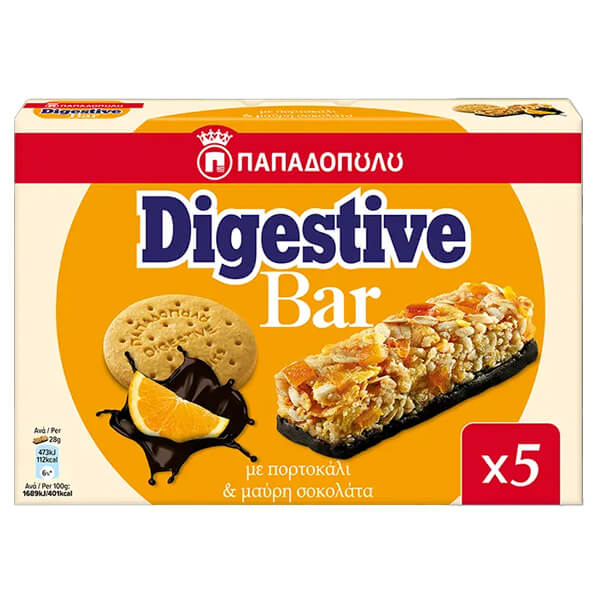 Παπαδοπούλου Digestive Bars (5x28gr) Πορτοκάλι