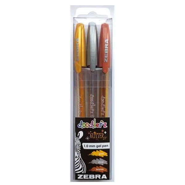 Zebra Στυλό Doodlerz Glitter Gel (3τμχ) - Διαφορετικά Χρώματα