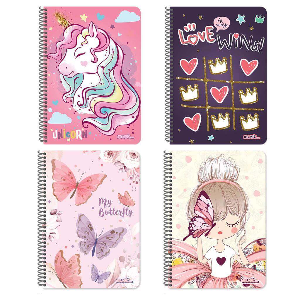 Τετράδιο Σπιράλ 17x25 Must Cute 4 Θέματα 120 Φύλλα 4 Σχέδια