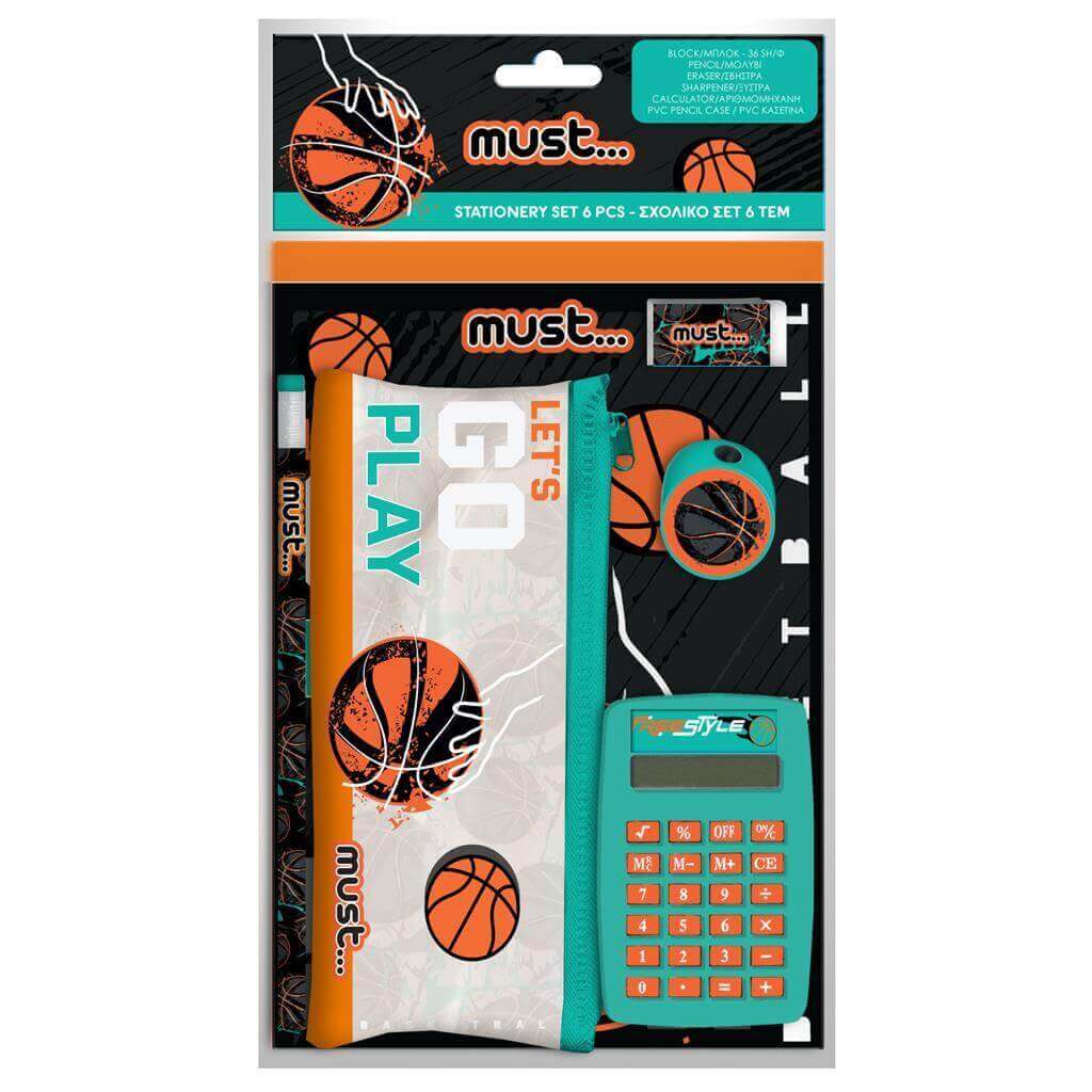 Σχολικό Σετ Must Basketball Let's Go Play Με Κομπιουτεράκι Και Κασετινάκι Pvc 6 Τμχ