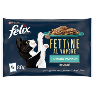 Felix Γατοτροφή σε Ζελέ (4x80gr) - Σολομός/Τόνος