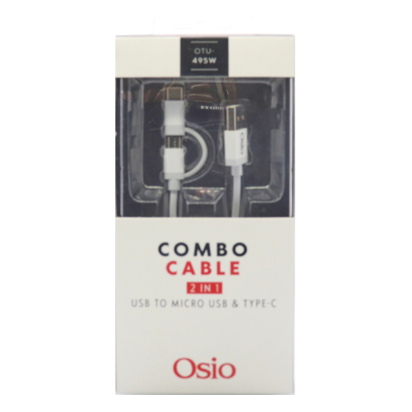 Osio Καλώδιο Φόρτισης και Συγχρονισμού από USB σε Micro & Type C (1m) - Λευκό