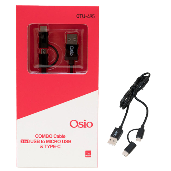 Osio Καλώδιο Φόρτισης και Συγχρονισμού από USB σε Micro & Type C (1m) - Μαύρο