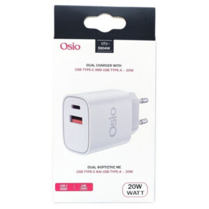 Osio Φορτιστής Ταχείας Φόρτισης με USB και Type C Υποδοχή - Άσπρος