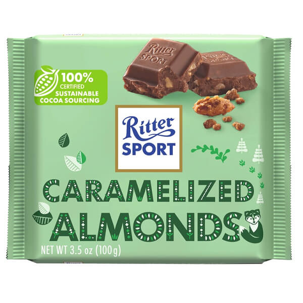 Ritter Sport Σοκολάτα 100gr (Γάλακτος με Καραμελωμένα Αμύγδαλα)
