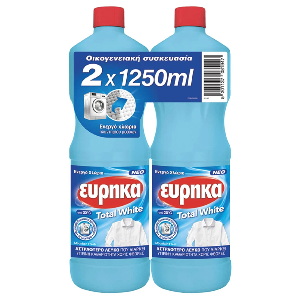 ΕΥΡΗΚΑ Υγρό Λευκαντικό Ρούχων 2x1250ml (Ενεργό Χλώριο)