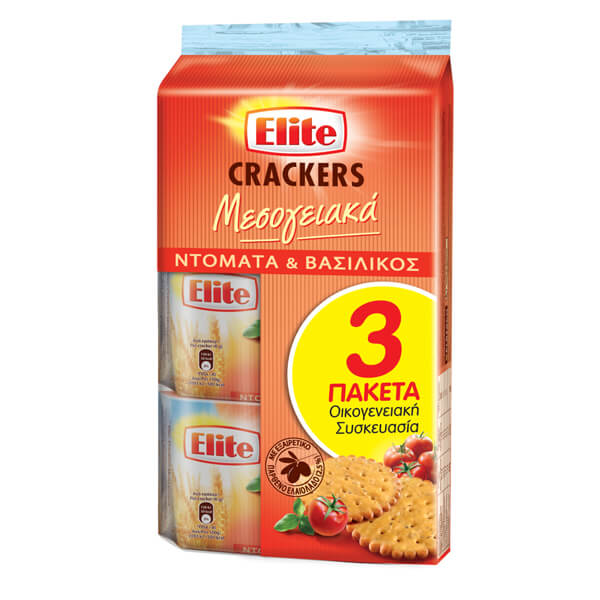 Elite Crackers Μεσογειακά (Ντομάτα & Βασιλικός) 3x105gr