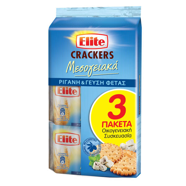 Elite Crackers Μεσογειακά (3x105gr) - Φέτα και Ρίγανη