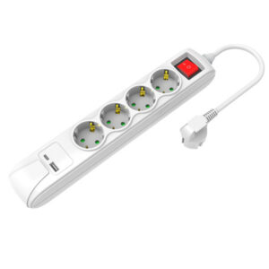 Πολύπριζο 4 Θέσεων + USB Θύρα + 1.5m Καλώδιο (Άσπρο)