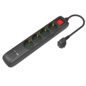 Πολύπριζο 4 Θέσεων + USB Θύρα + 1.5m Καλώδιο (Μαύρο)