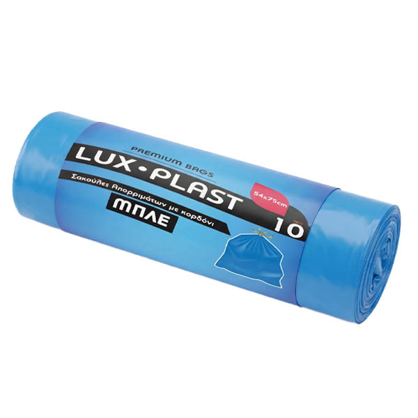 Lux Plast Σακούλα Απορριμμάτων Ρολό Με Κορδόνι Μπλε 10τεμ. 54x75cm