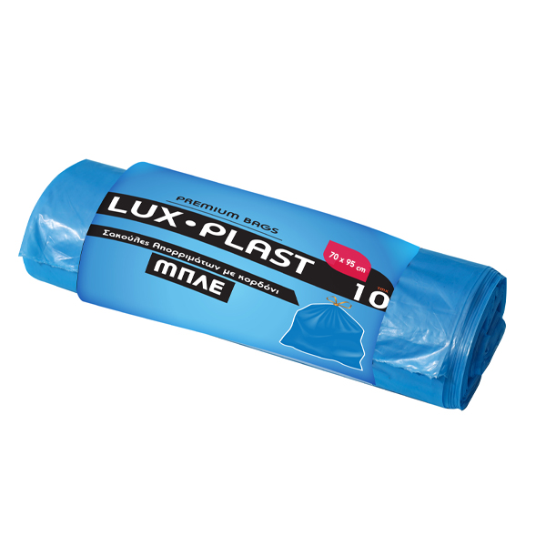 Lux Plast Σακούλα Απορριμμάτων Ρολό Με Κορδόνι Μπλε 70x95cm (10τεμ.)
