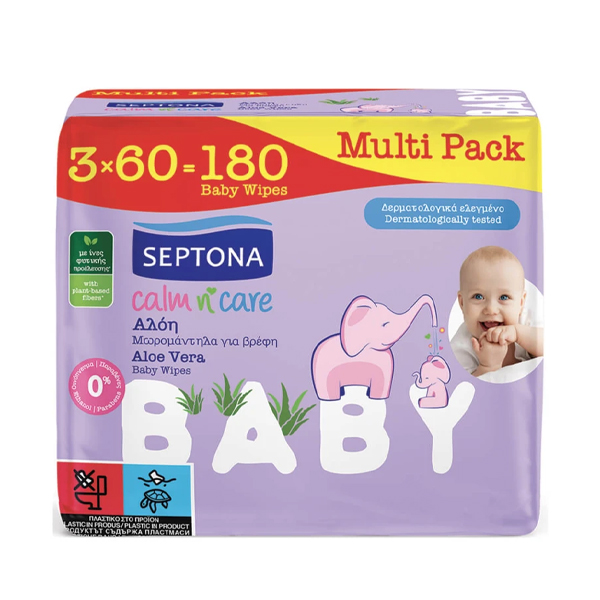 Septona Μωρομάντηλα Calm N' Care (3x60τεμ.) - Αλόη