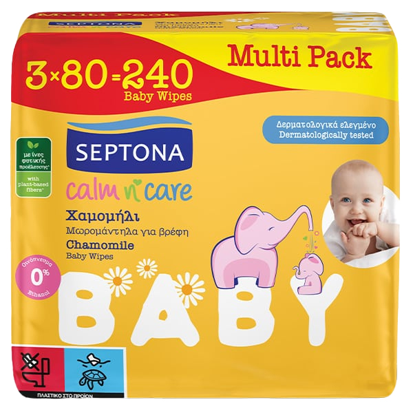 Septona Μωρομάντηλα Calm N' Care (3x80τεμ.) Χαμομήλι