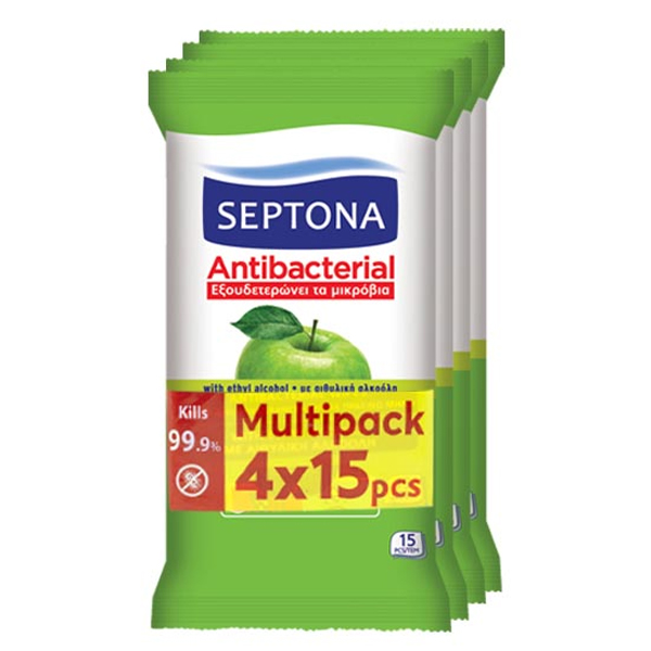 Septona Υγρά Μαντηλάκια (4x15τεμ.) - Πράσινο Μήλο