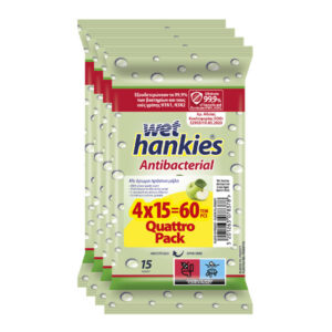 WET HANKIES Υγρά Μαντηλάκια 4x15τεμ. (Πράσινο Μήλο)