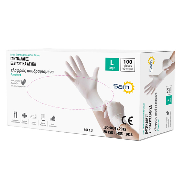 Sam Γάντια Latex Ελαφρώς Πουδραρισμένα Λευκά 100τεμ. Large