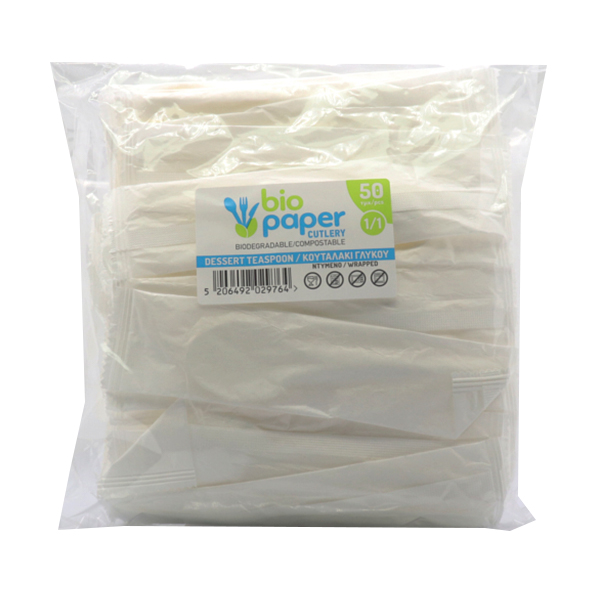 Bio Paper Κουταλάκι Γλυκού (Ντυμένο) 130mm 50τεμ Λευκό