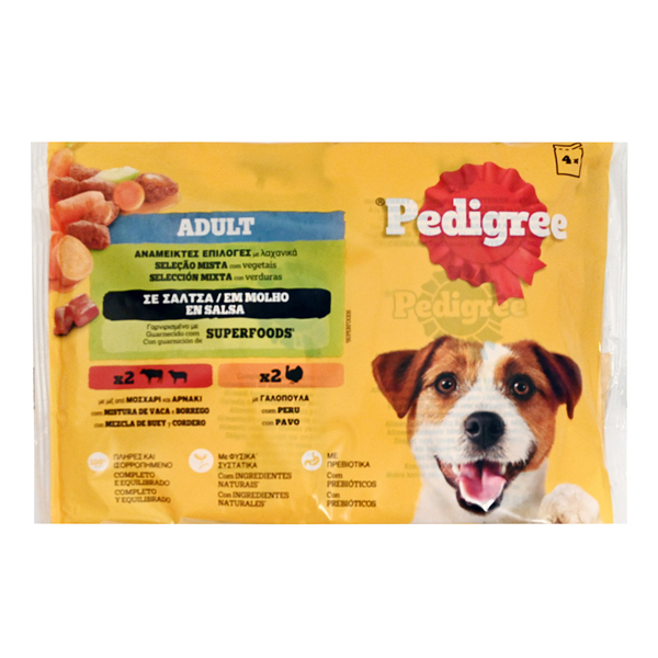 Pedigree Σκυλοτροφή Φακελάκι 4x100gr. (Γαλοπούλα & Αρνί & Μοσχάρι & Καρότο)