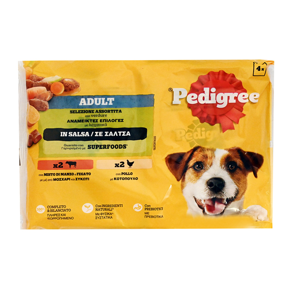 Pedigree Σκυλοτροφή Φακελάκι 4x100gr (Μοσχάρι & Συκώτι & Λαχανικά)
