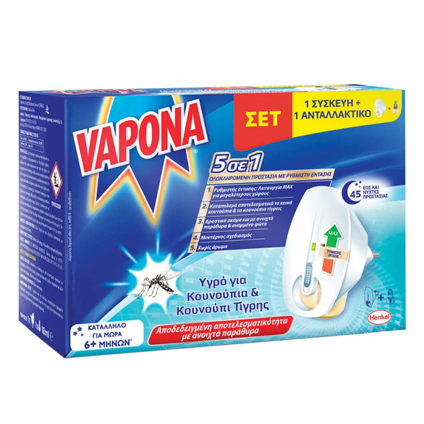 Vapona Αντικουνουπικό Υγρό Ηλεκτρικό Με Ρυθμιστή Έντασης (45 Νύχτες)