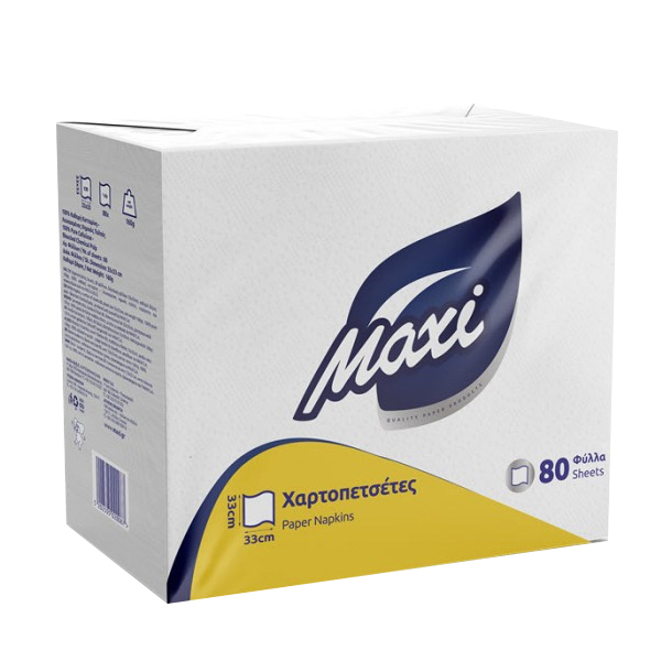 Maxi Χαρτοπετσέτα 1φ 33x33cm 80τεμ. Λευκή