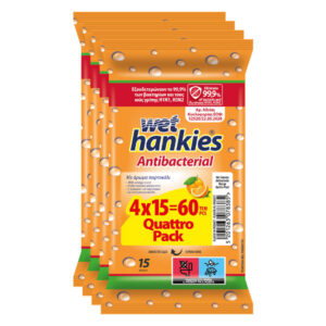 WET HANKIES Υγρά Μαντηλάκια 4x15τεμ. Πορτοκάλι