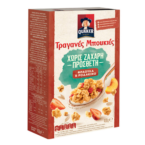 Quaker Τραγανές Μπουκιές Χωρίς Ζάχαρη 400gr (Φράουλα & Ροδάκινο)