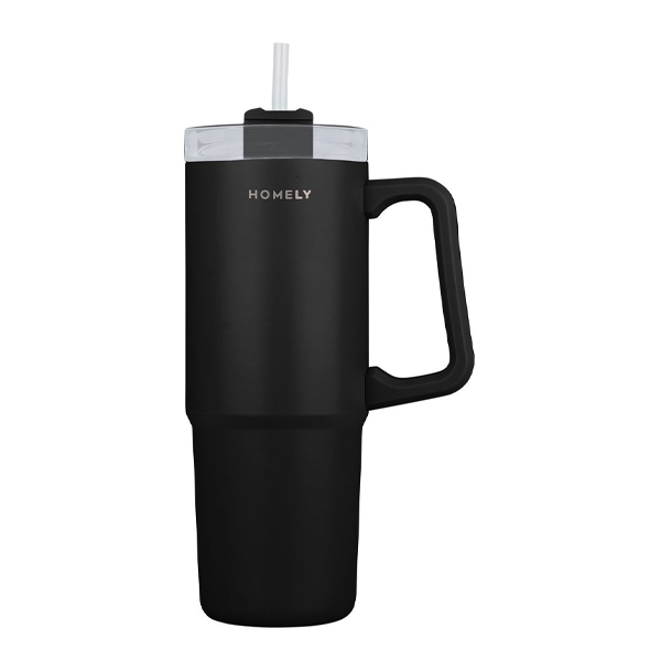 Ecocasa Homely Θερμός Straw Tumbler 900ml - Μαύρο