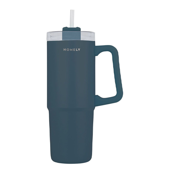 Ecocasa Homely Θερμός Straw Tumbler 900ml - Μπλε