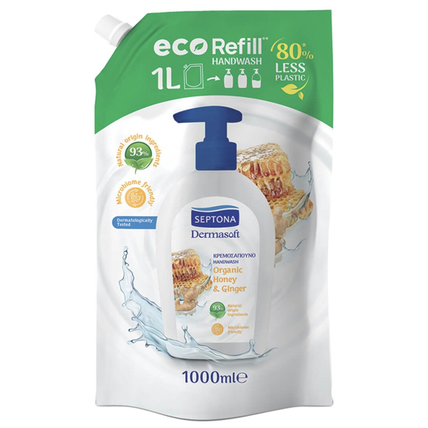 Septona Dermasoft Ανταλλακτικό Κρεμοσάπουνο 1lt (Honey & Ginger)