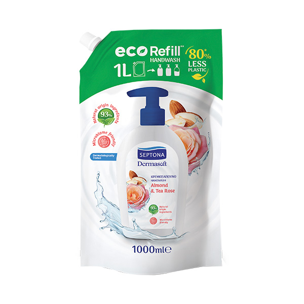 Septona Dermasoft Ανταλλακτικό Κρεμοσάπουνο 1lt (Almond & Tea Rose)