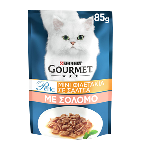 Gourmet Perle Γατοτροφή 85gr - Μίνι Φιλετάκια σε Σάλτσα-Σολομό