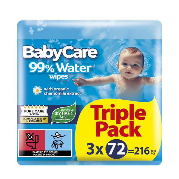 Μωρομάντηλα Babycare 3x72τεμ Water