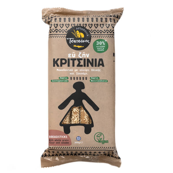 Τσατσάκης ΕΥ ΖΗΝ Κριτσίνια 200gr (Μακεδονικά Ολικής & 30% Λιγότερη Ζάχαρη και Αλάτι)