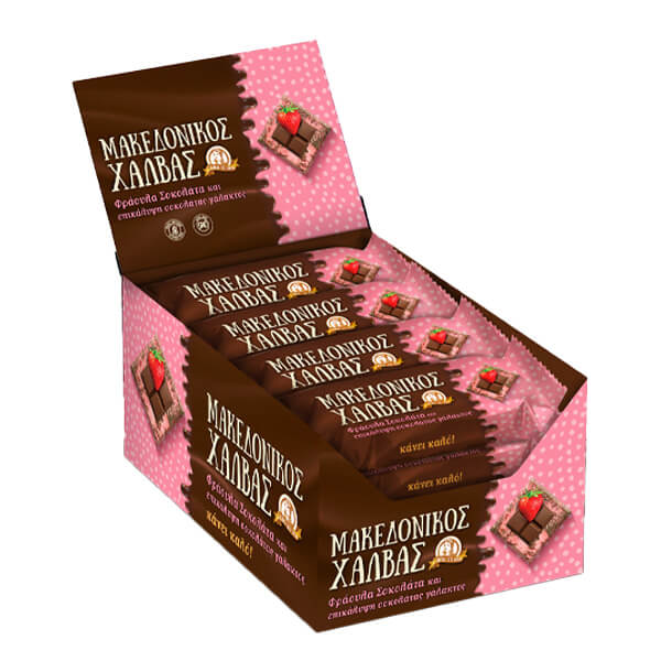 Μακεδονικός Χαλβάς 16x35gr (Φράουλα Σοκολάτα και Επικάλυψη Σοκολάτας Γάλακτος)