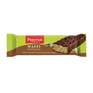 Συσκευασία γκοφρέτας Prestige Waffi Pistachio με επικάλυψη σοκολάτας
