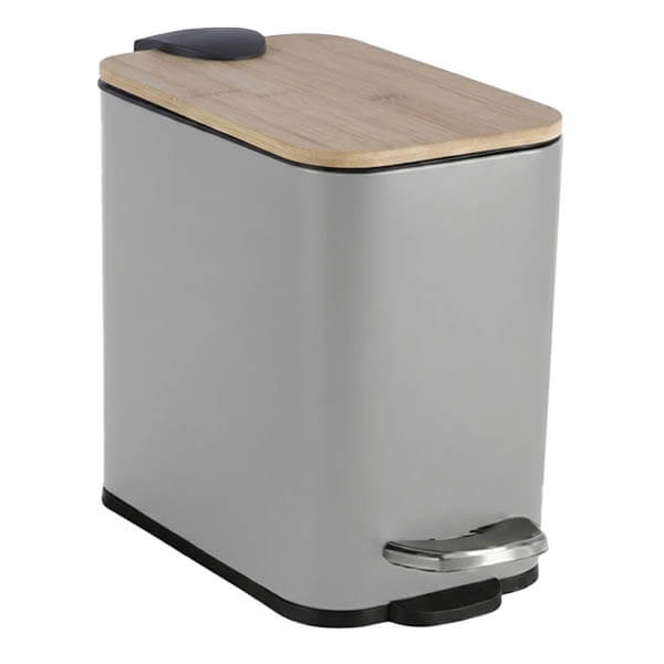 Μεταλλικό Πεντάλ με Bamboo Καπάκι 5L 25x14x28 Γκρι