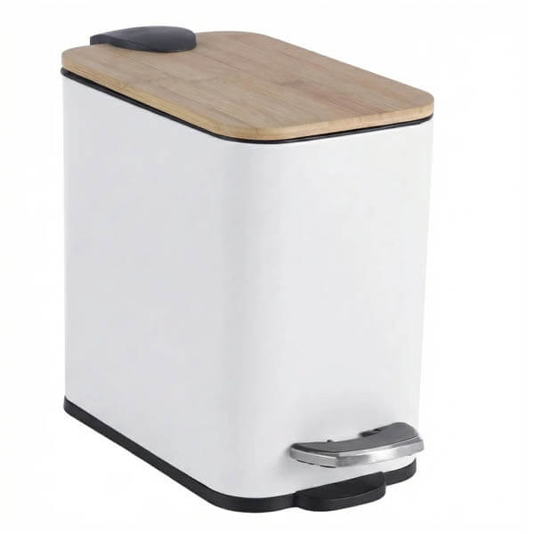 Μεταλλικό Πεντάλ με Bamboo Καπάκι 5L 25x14x28 Άσπρο