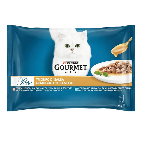 Gourmet Perle Γατοτροφή (4x85gr) - Φιλετάκια Τόνος - Σολομός