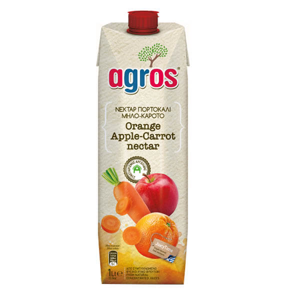 AGROS Χυμός Πορτοκάλι-Μήλο-Καρότο Νέκταρ 1lt